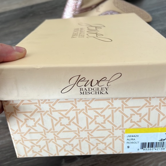 NIB Badgley Mischka Jewel aura rose gold silver rhinestones glitter block heel 9 - Picture 11 of 11